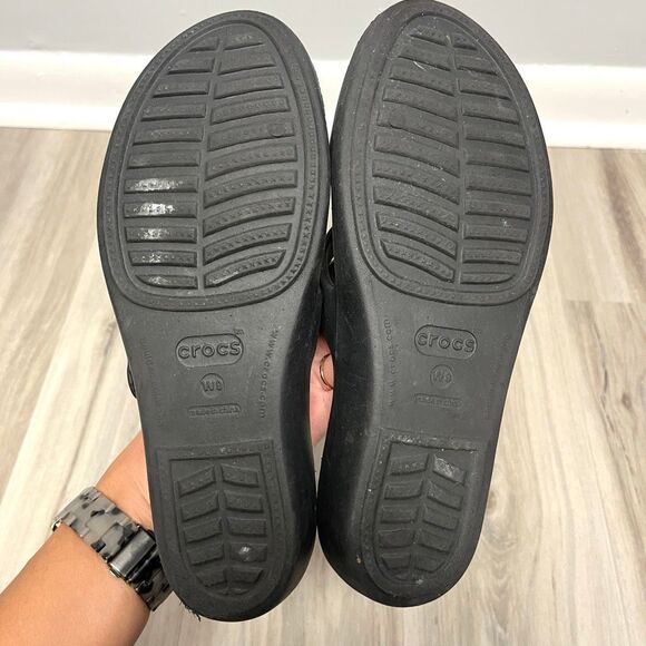 Crocs Sandals Women’s 9 Patricia Black Slip On Slide Strappy Low Wedge - Picture 4 of 7